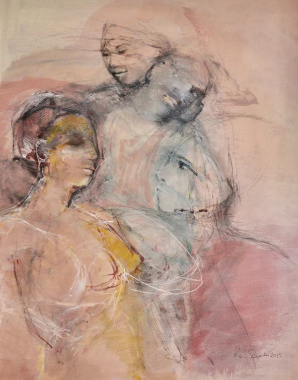 Figurative Kunst Kaufen, Liebespaar Bild, handgemalt von Karin Scheucher, Acryl auf Leinwand Märchenmenschen 1