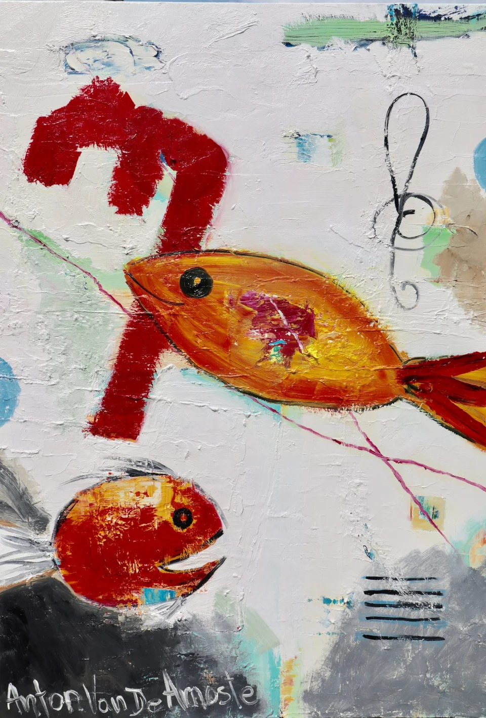 Kunst kaufen, Lagune Kingman Reef - Musikfisch, Notenschlüssel, 100 x 70 cm, Ölfarbe auf Leinwand, Berlin, 1.200 €.