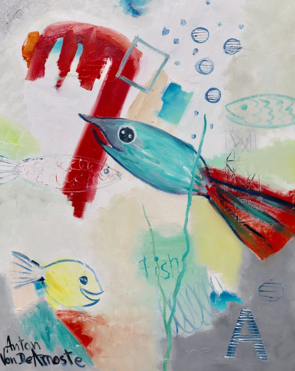 Kunst kaufen, Lagune Kingman Reef - Blauer Fisch, 100 x 80 cm, Ölfarbe auf Leinwand, Berlin, 1.500 €