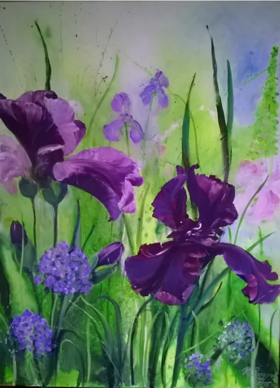 Gruppenausstellung "Die Landschaft der Neuen Leipziger Schule" - Wiese mit Irisblüten