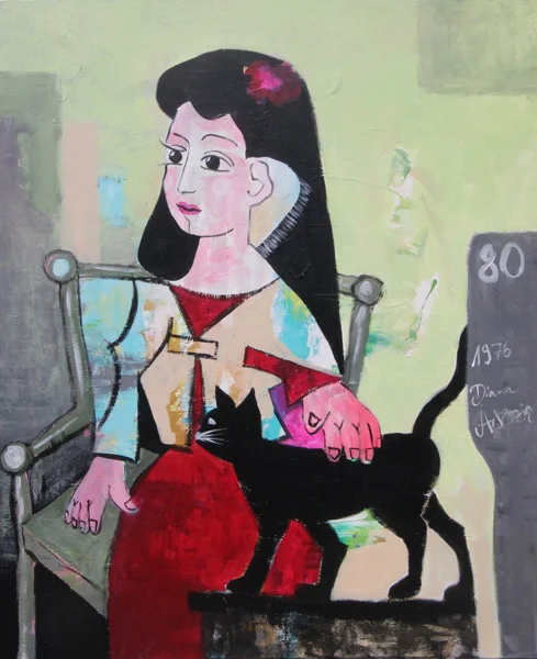 Mädchen in Rot mit Katze
