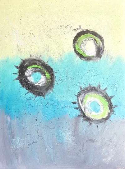 Diana Achtzig: Zellsterben und Zelltod, Ölfarbe auf 230g Papier, 48 x 36 cm, 2017 Prenzlauer Berg Berlin, 300 €
