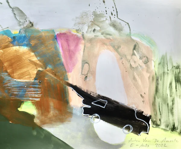Original Kunst kaufen - E-Auto- Abstrakte Acryl Gemälde auf Papier - Anton Van De Amoste - 2025 - 450 €